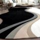 Handcrafted Black White Wave Living Room Rug